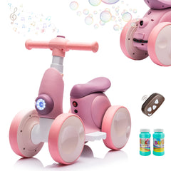 JoyRydz 6V electric baby balance bike with bubble machine for toddlers enjoying outdoor play