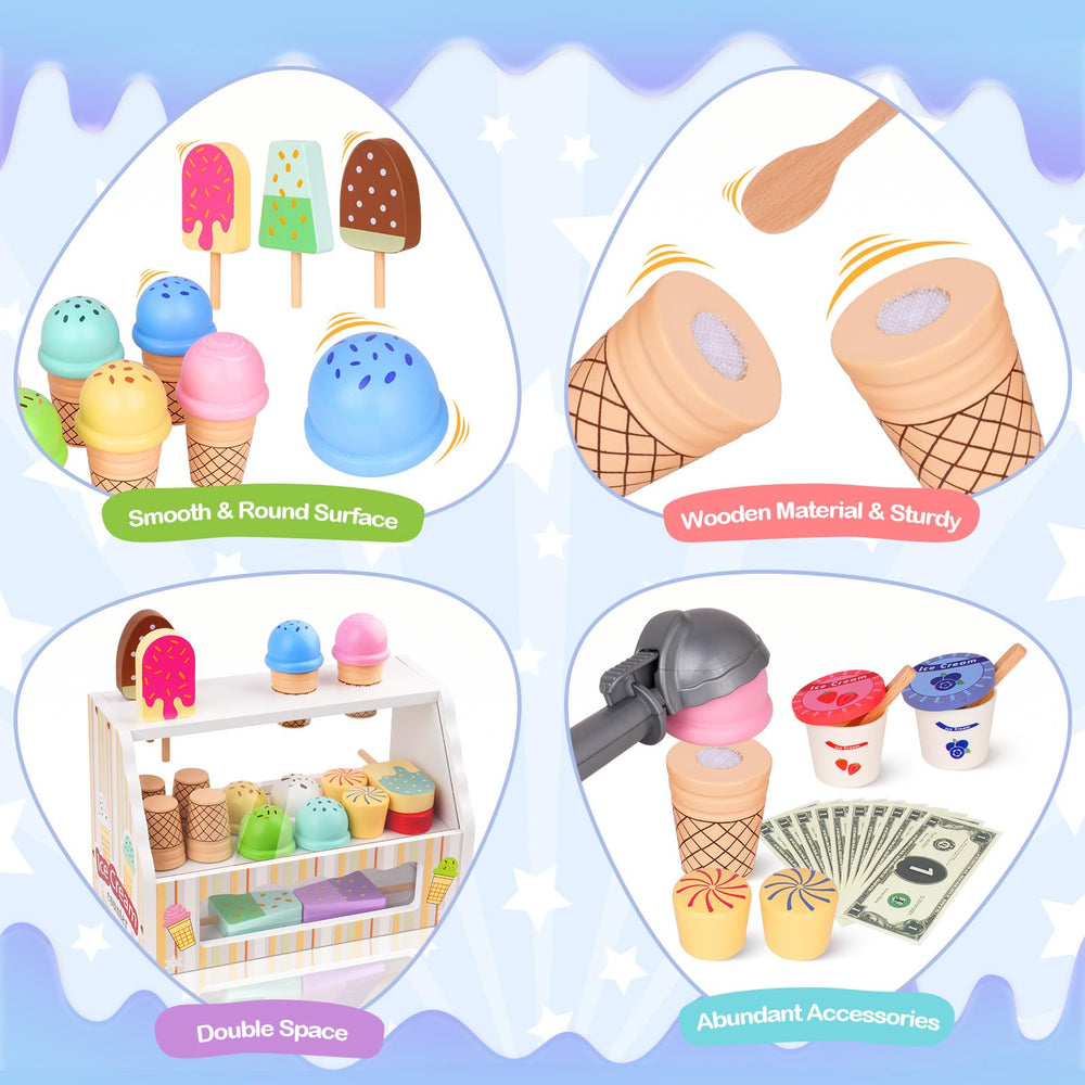 JOYSINTOY wooden spoons encourage precise picking during pretend cafe.