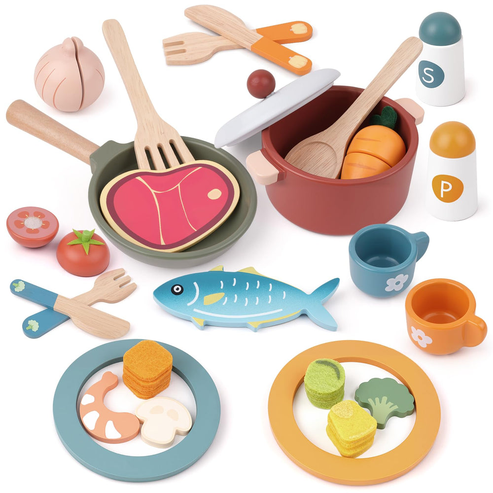JOYSINTOY wooden fish pieces for imaginative pretend meals.