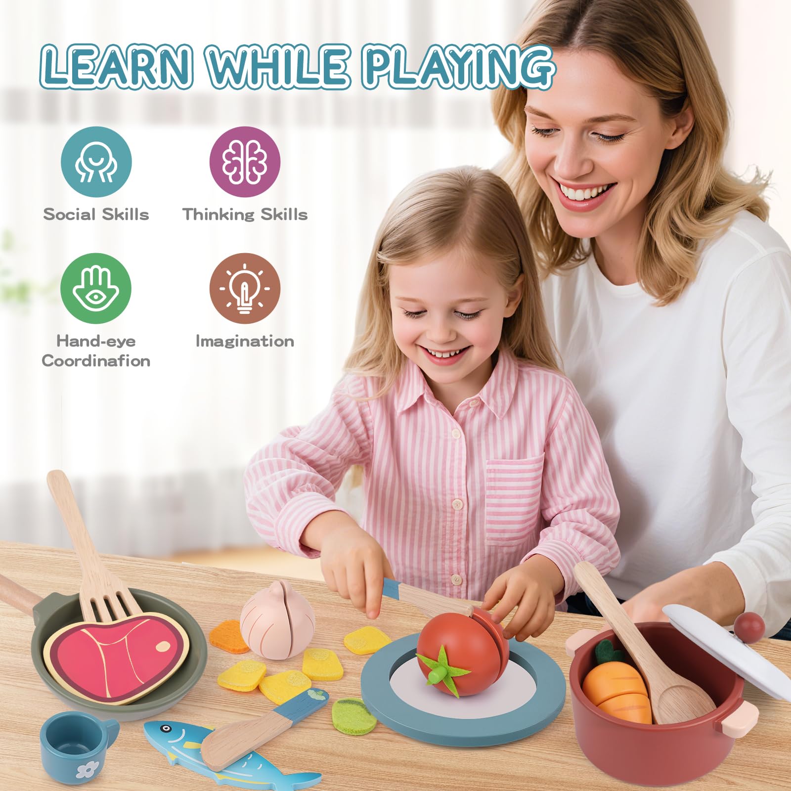 JOYSINTOY pots and pans create realistic cooking experiences for little chefs.