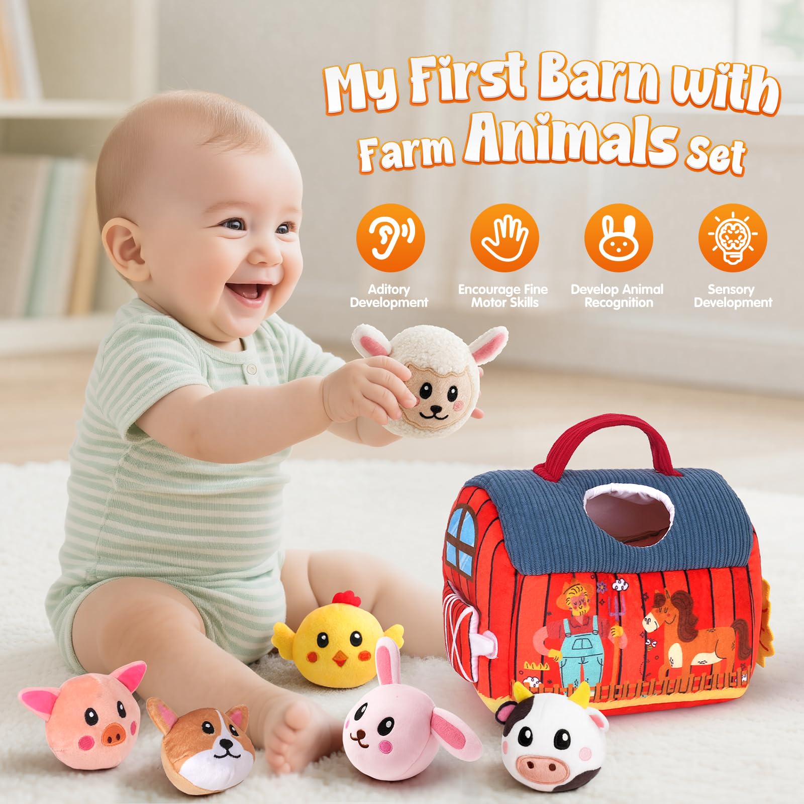 JOYSINTOY stuffed farm animals – cuddly companions spark sensory discovery during playtime.