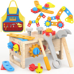 JOYSINTOY wooden tool bench and apron for toddlers promoting imaginative play and skill development