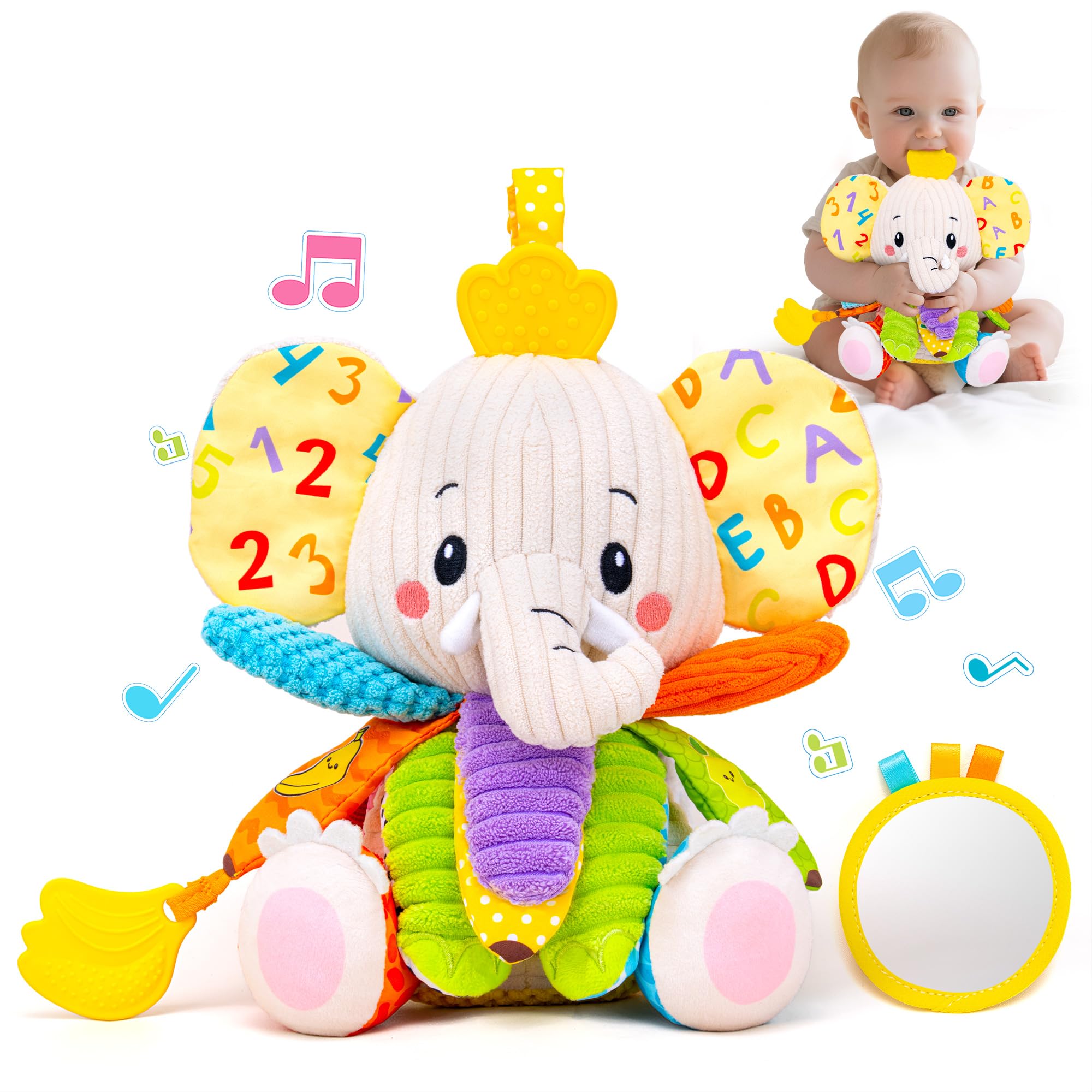 JoySpark Baby Elephant with crinkle-paper interior for tactile exploration.