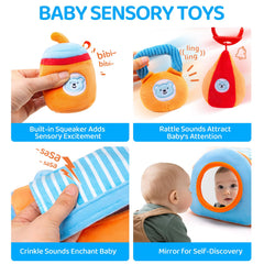 JoySpark Toys crinkle gym bag provides textured surfaces and visual interest during baby play.