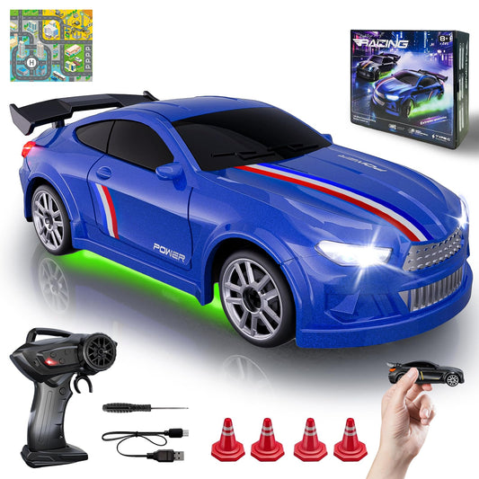 JoySpark Toys Mini RC Drift Car 1:64 blue in action for precise drifting