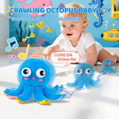 JoySpark Toys musical octopus dance mode demonstrates upbeat tunes for joyful tummy time.