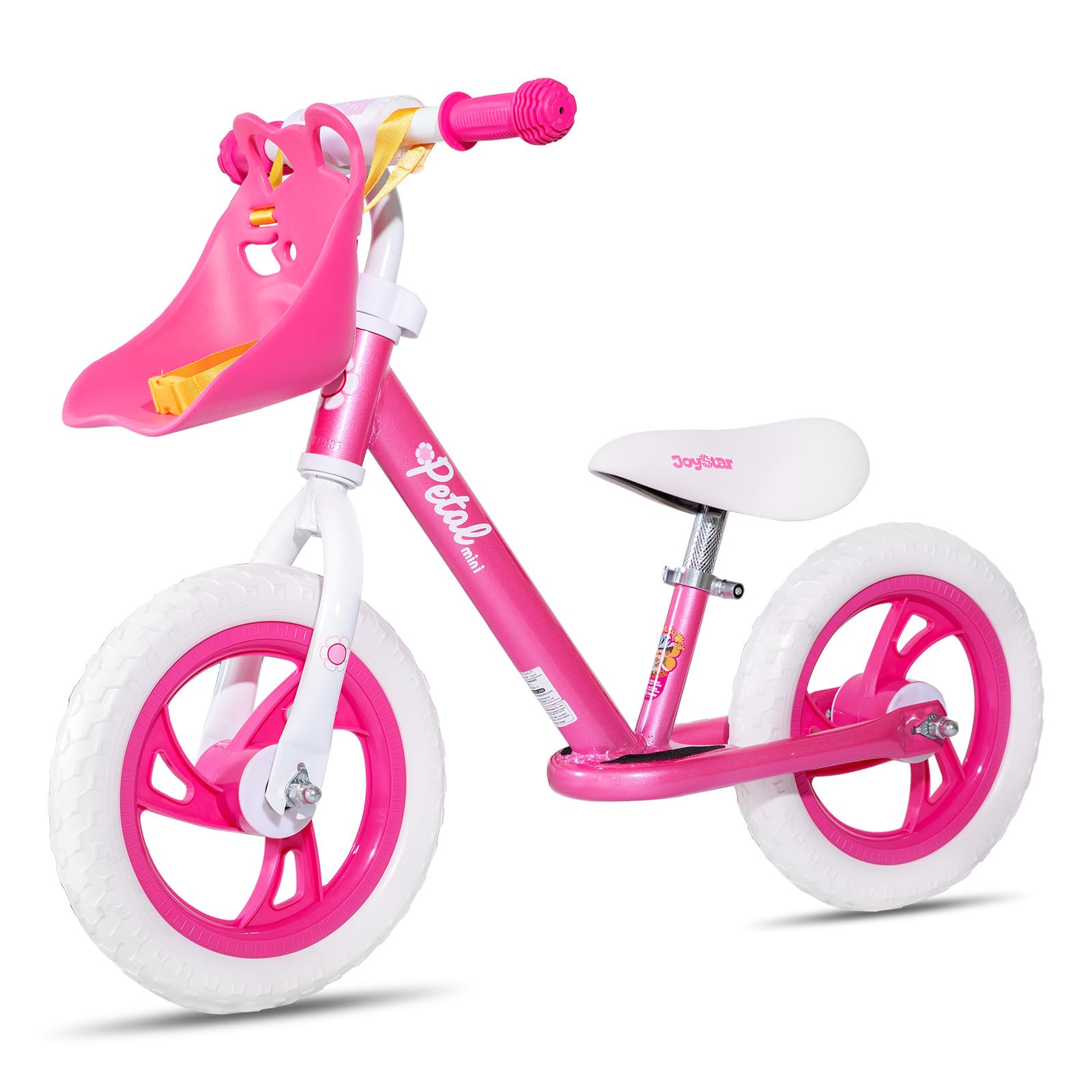 JOYSTAR 12-inch balance bike wide footrest for energy-saving pushes.