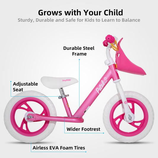 JOYSTAR 12-inch balance bike side view with adjustable handlebars for growing kids.