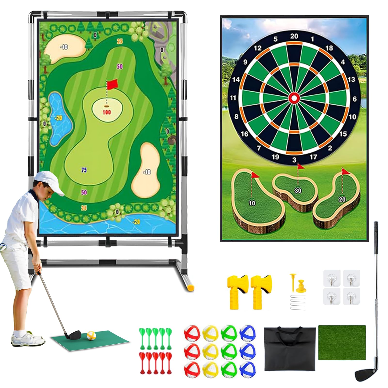 Joysweetoy golf chipping stand side view for backyard practice and game nights.