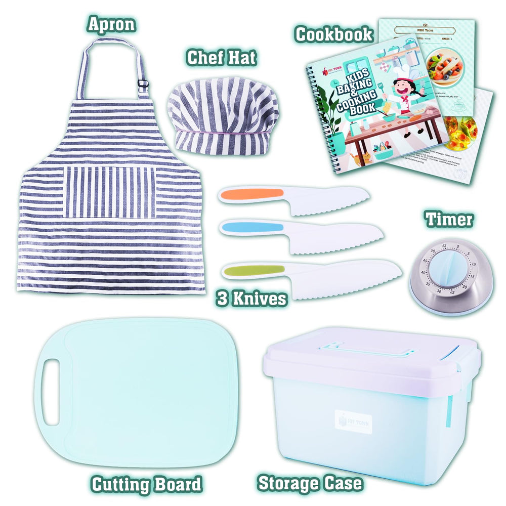 JoyTown kids knives and cutting board designed for safe, hands-on cooking under supervision.