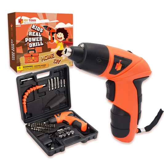 JoyTown Kids Real Power Drill Set in a portable carrying case for DIY projects