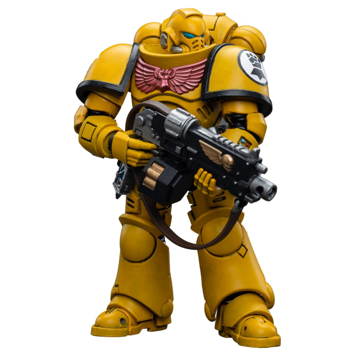 JOYTOY 1/18 Imperial Fists Intercessors front view highlights a bold pose for display.