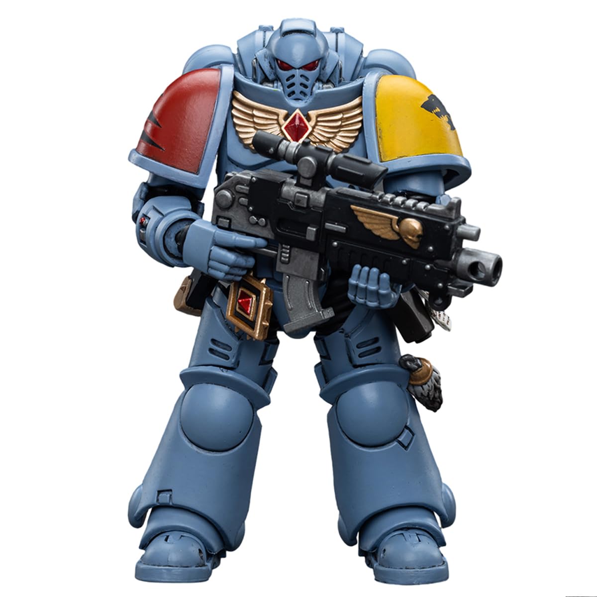 JOYTOY Space Wolves Intercessors figure in pose for dynamic display and collection.