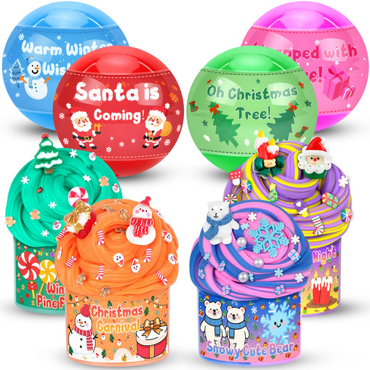 Joytry Christmas slime balls four-pack with festive colors, perfect stocking stuffer for kids.