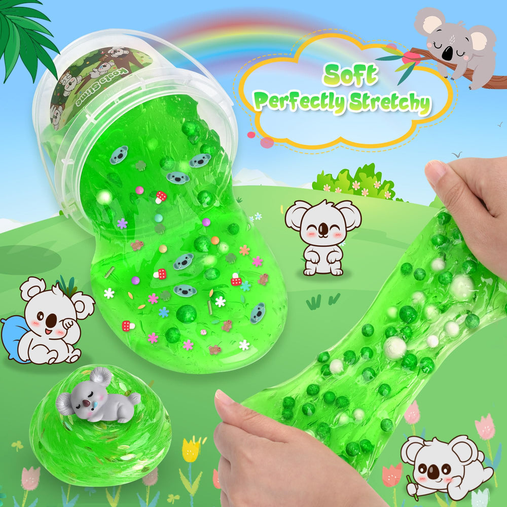 Joytry Koala Slime Kit demonstrates stretchy, non-sticky slime texture