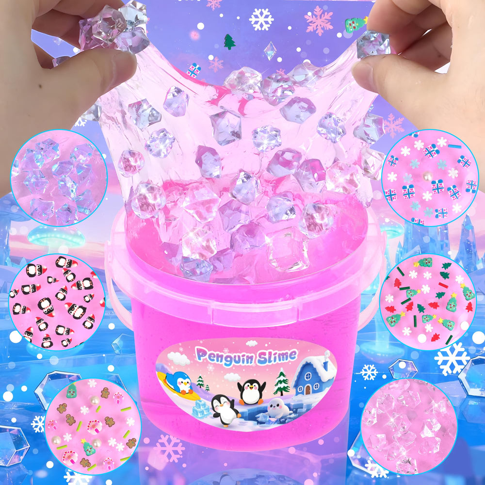 Joytry Penguin Slime Kit ice cube charms sparkle during hands-on play.