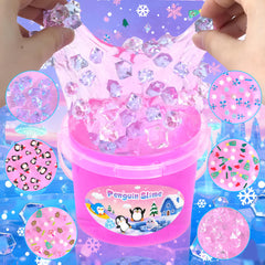 Joytry Penguin Slime Kit ice cube charms sparkle during hands-on play.
