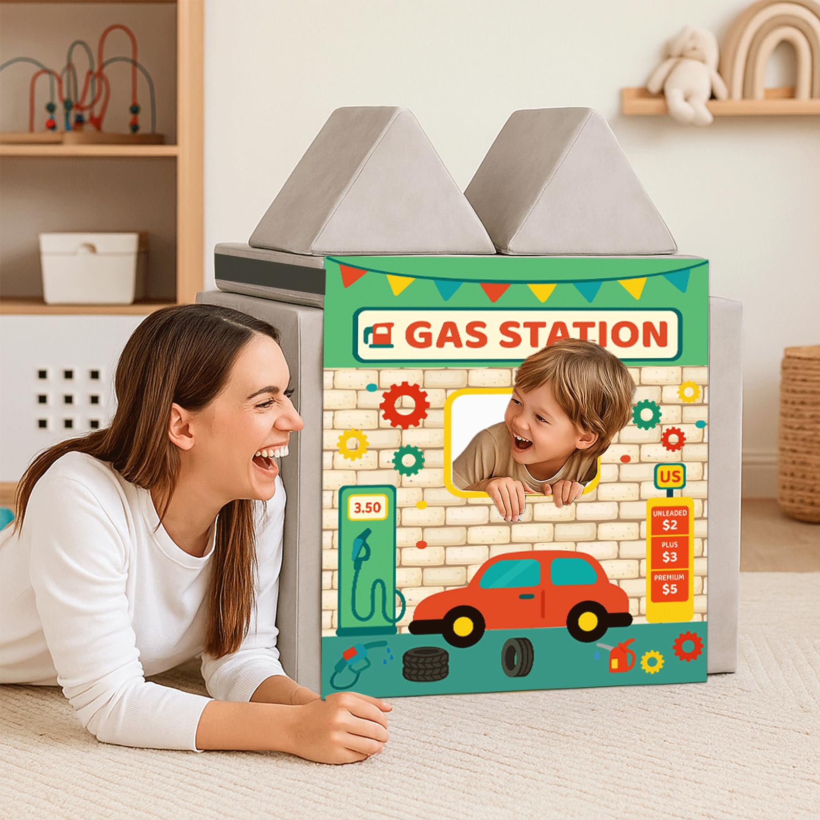 JoyTykes Play Panels repair-shop scene encourages storytelling and cooperative role-play