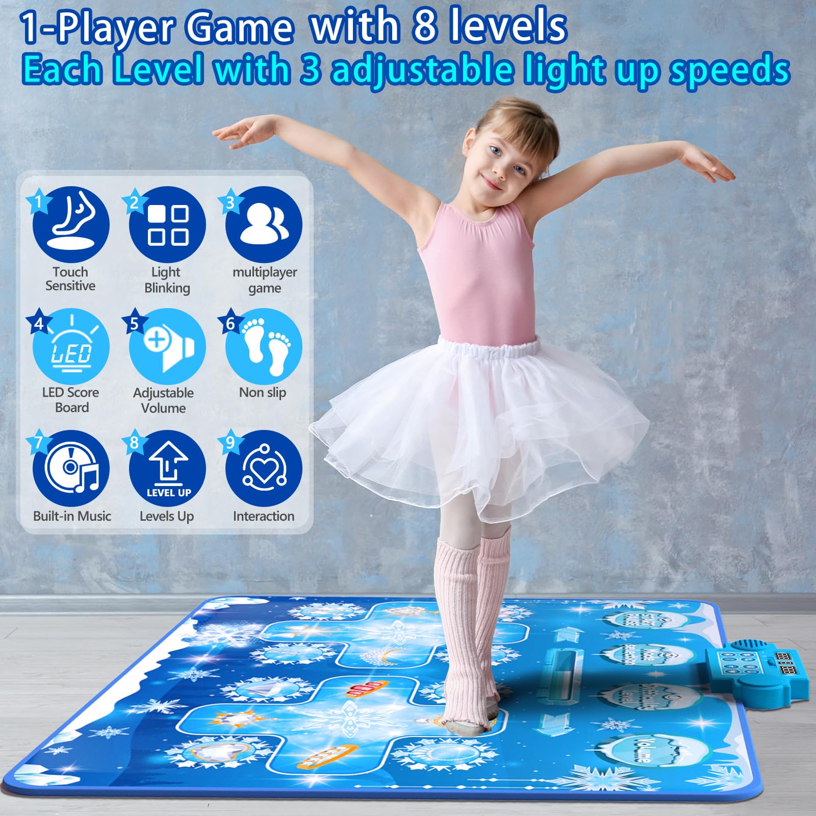 Joyvalley dance mat soft padded surface reduces impact during jumps.