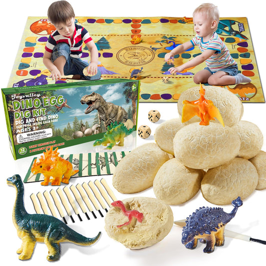 Joyvalley Dino Eggs Dig Kit with 12 eggs offers hands-on paleontology fun.