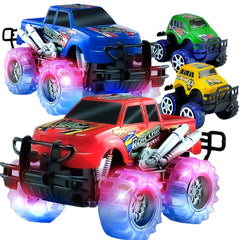 JoyX light-up monster truck blue side view highlighting glowing LEDs for bright play.