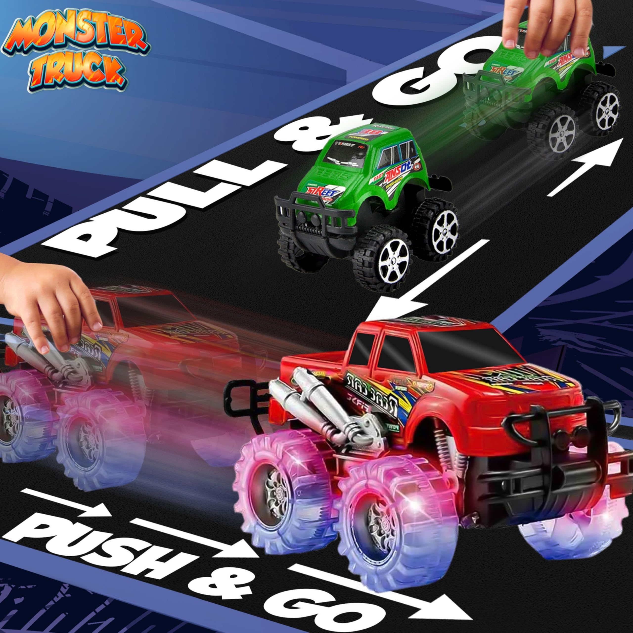 JoyX push-n-go blue car in action showing quick launch and durable design.