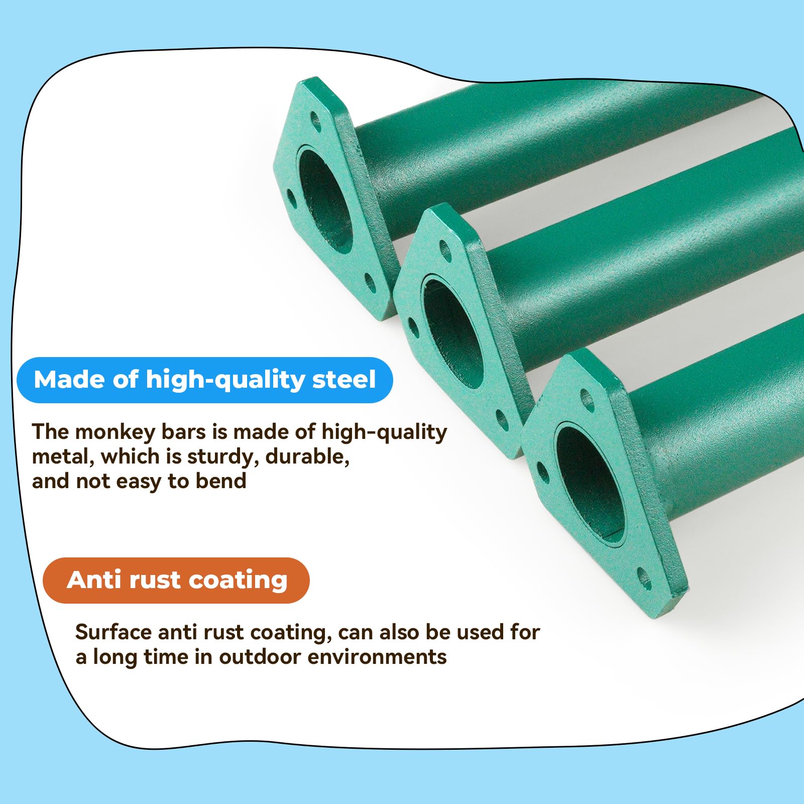 JPOIP monkey bars anti-rust screws shown ensuring durable assembly