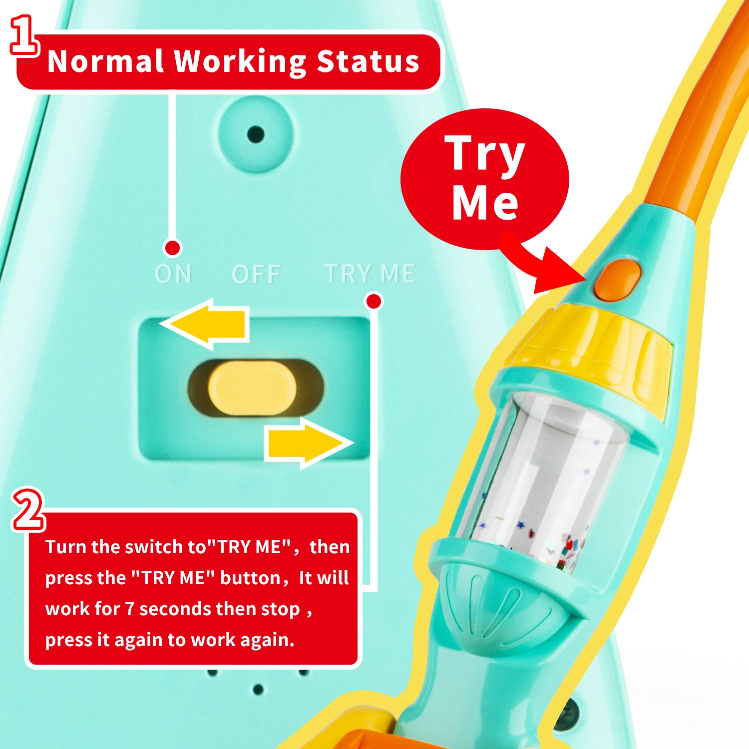 JPSR toy vacuum has a child-friendly handle for easy grip and safe use.