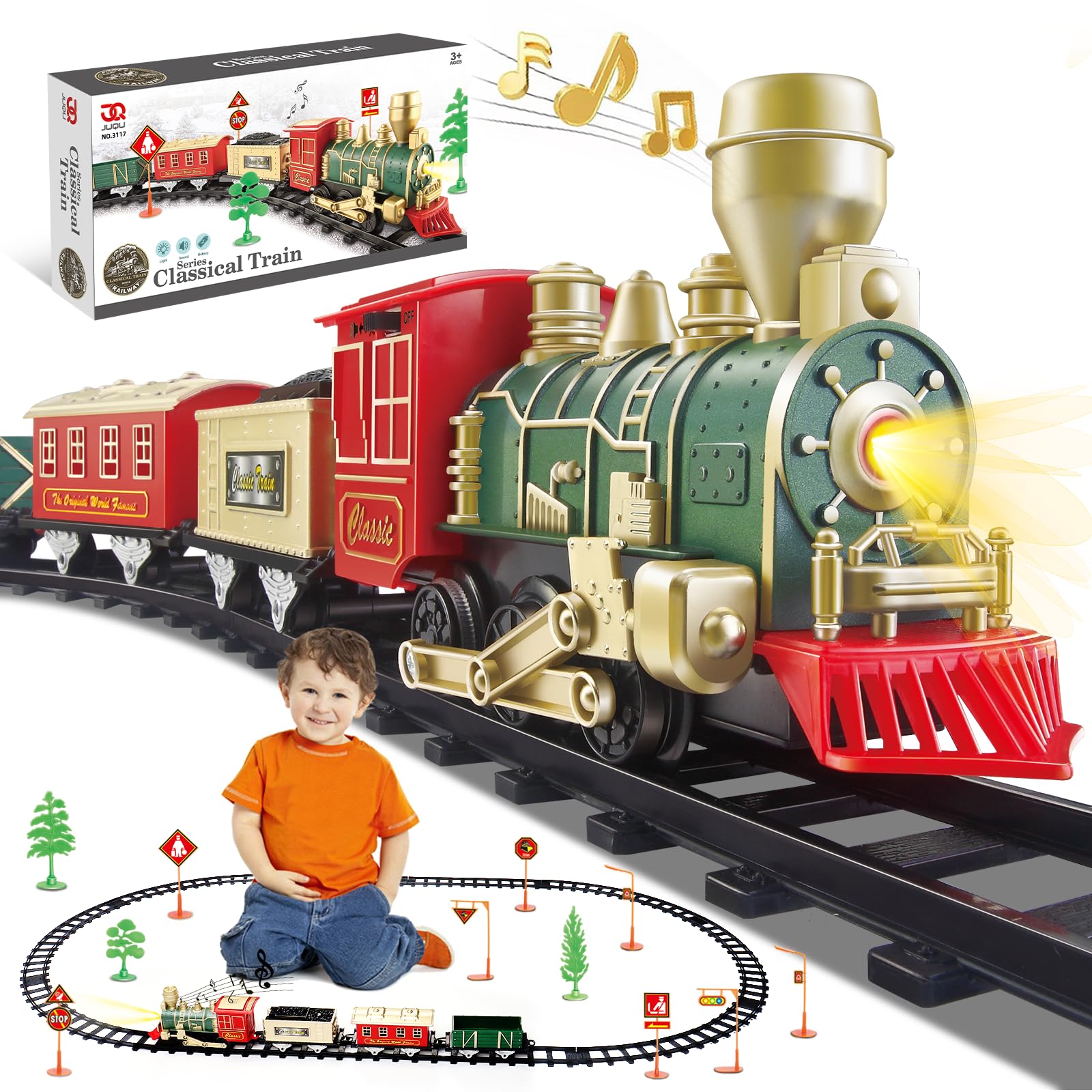 JQ JUQU electric train set locomotive with headlight for immersive play