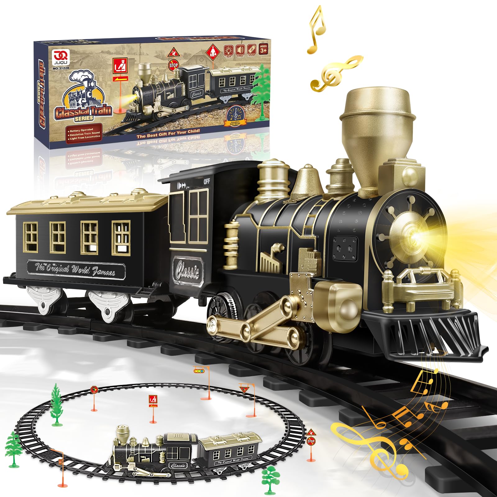JQ JUQU locomotive with LED headlights sparks imaginative railway play.