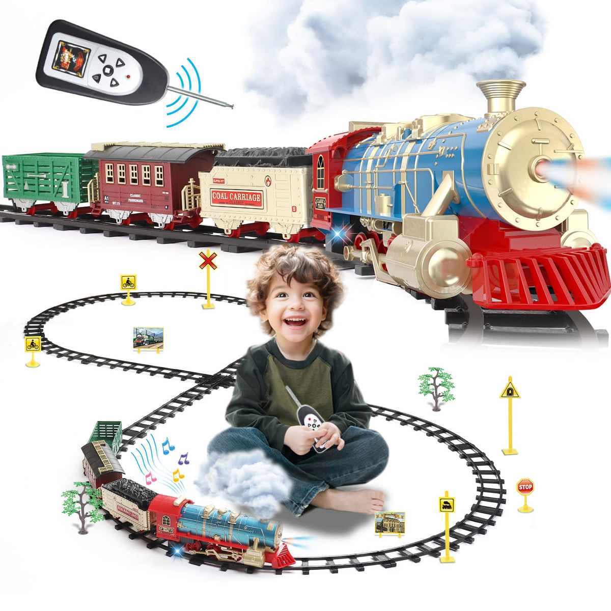 JQ JUQU remote-control train locomotive promotes imaginative play and coordination.