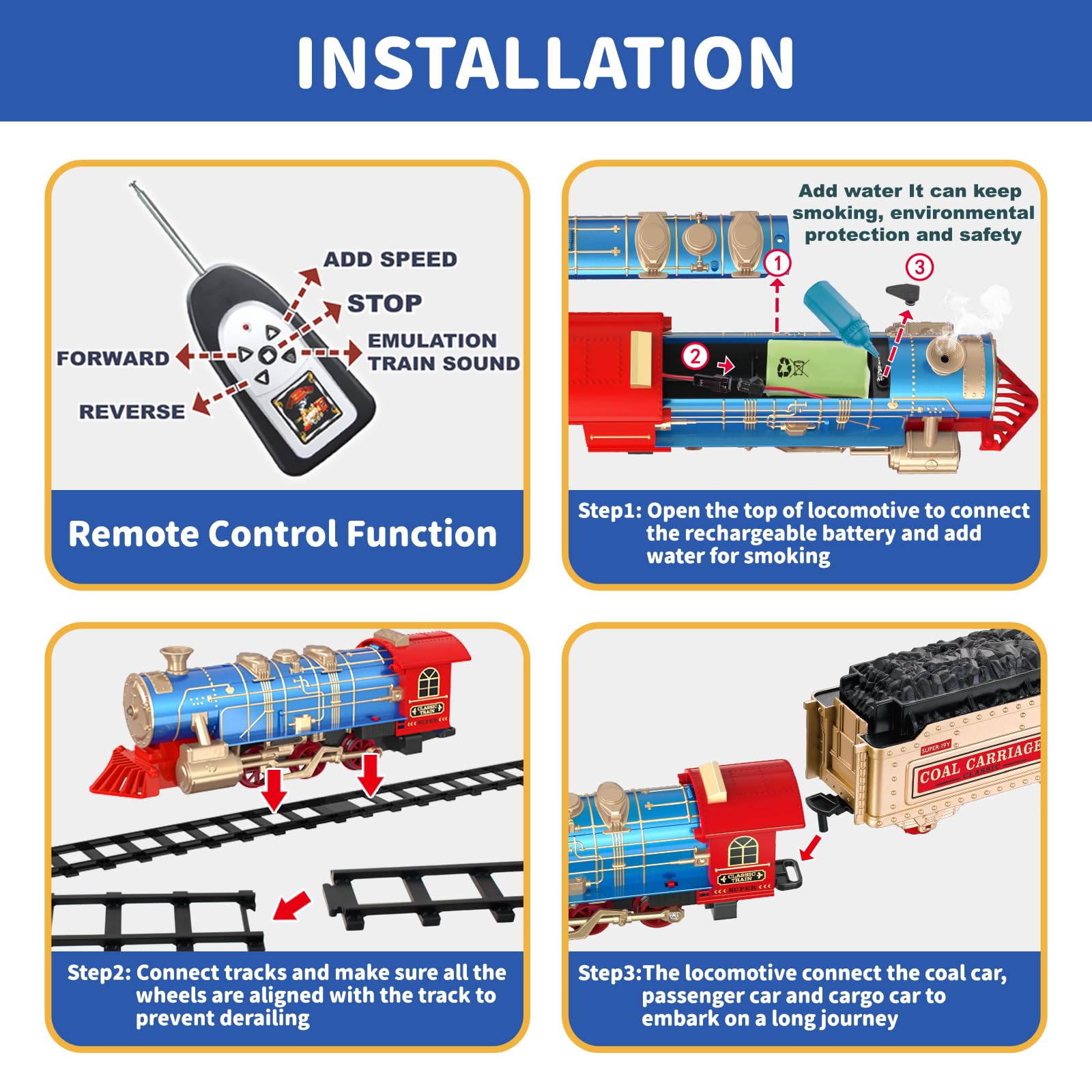 JQ JUQU steam effects and LED headlight enhance realistic train experiences.