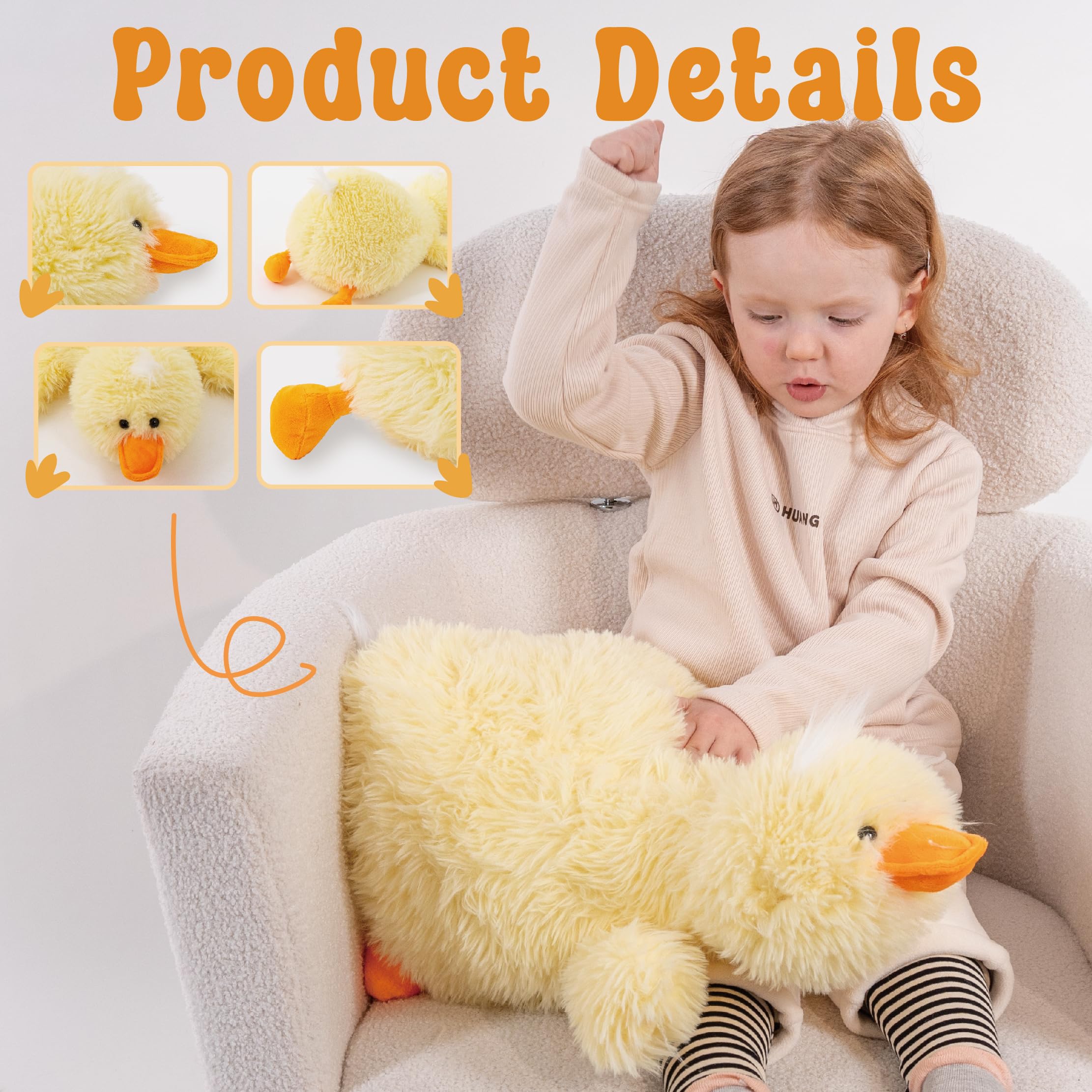 Jrystar 24-inch yellow duck plush bedtime companion for kids.