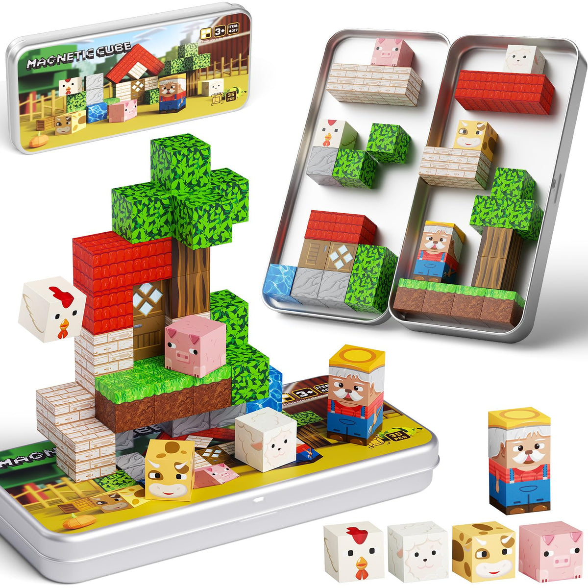 JSDKFJSA mini magnetic blocks farm animals for portable travel learning