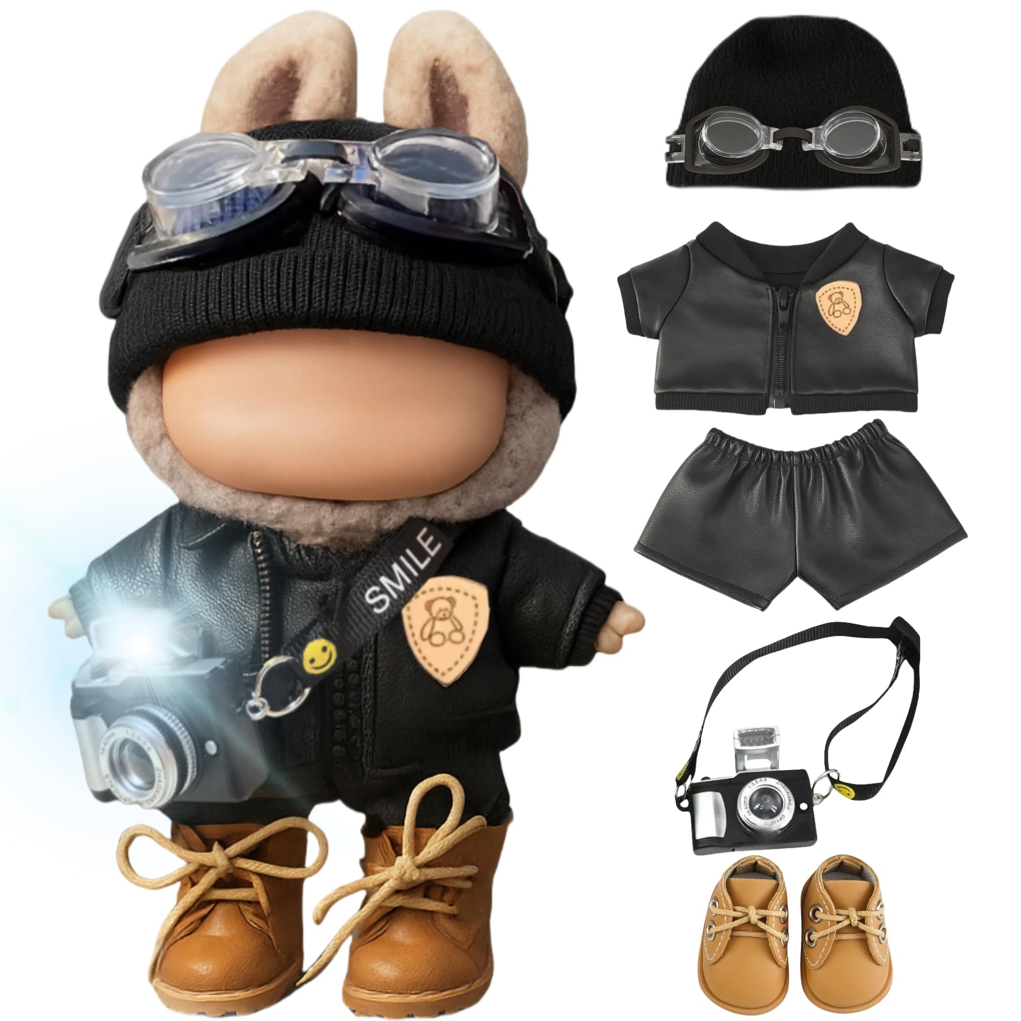 JSINMA Labubu 17cm leather jacket ready for street-style play