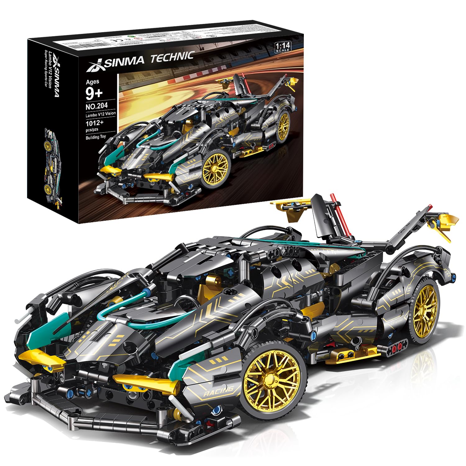 JSINMA Lambo V12 engine detail shows moving pistons for authentic building.