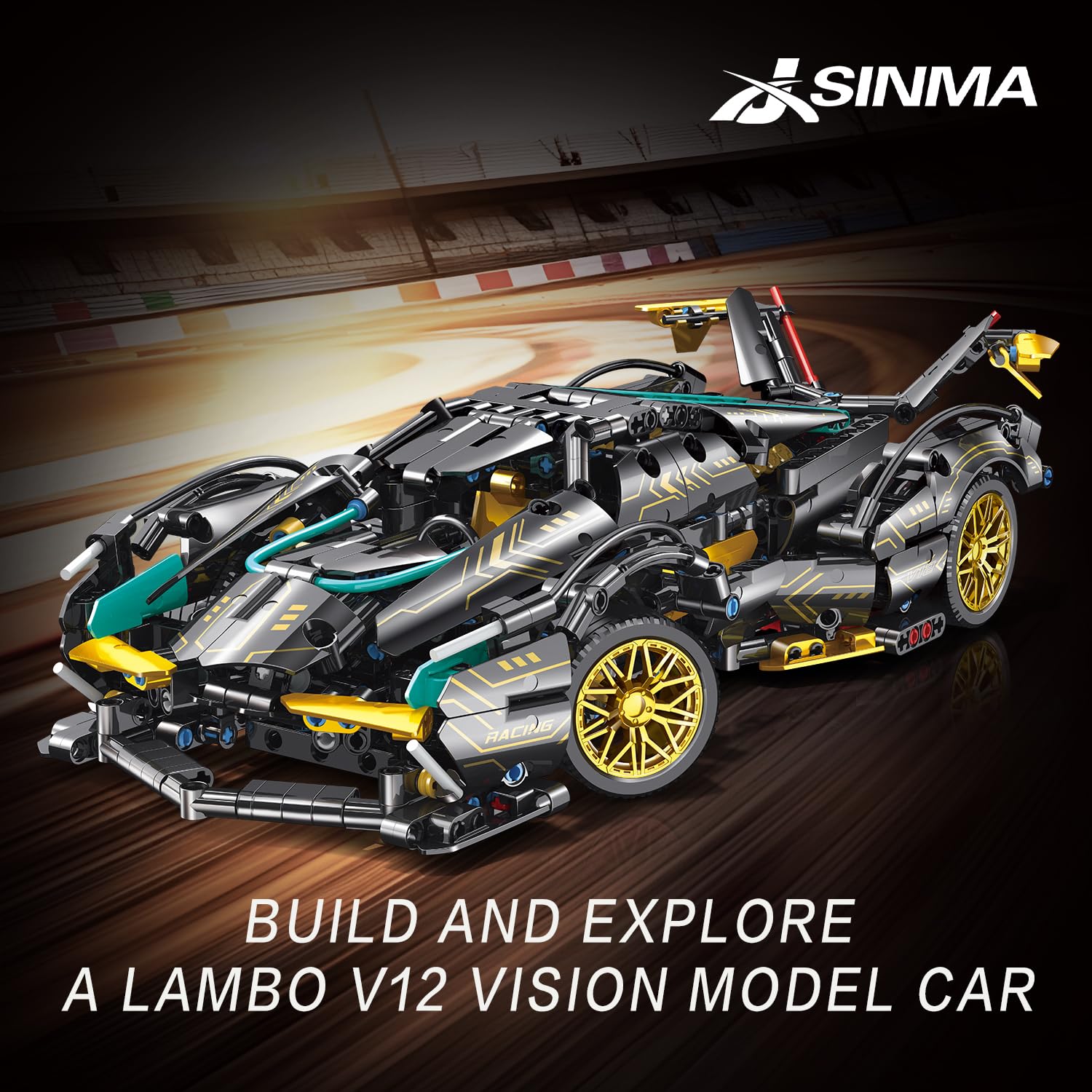 JSINMA Lambo V12 steering wheel close-up highlights precise control and realism.