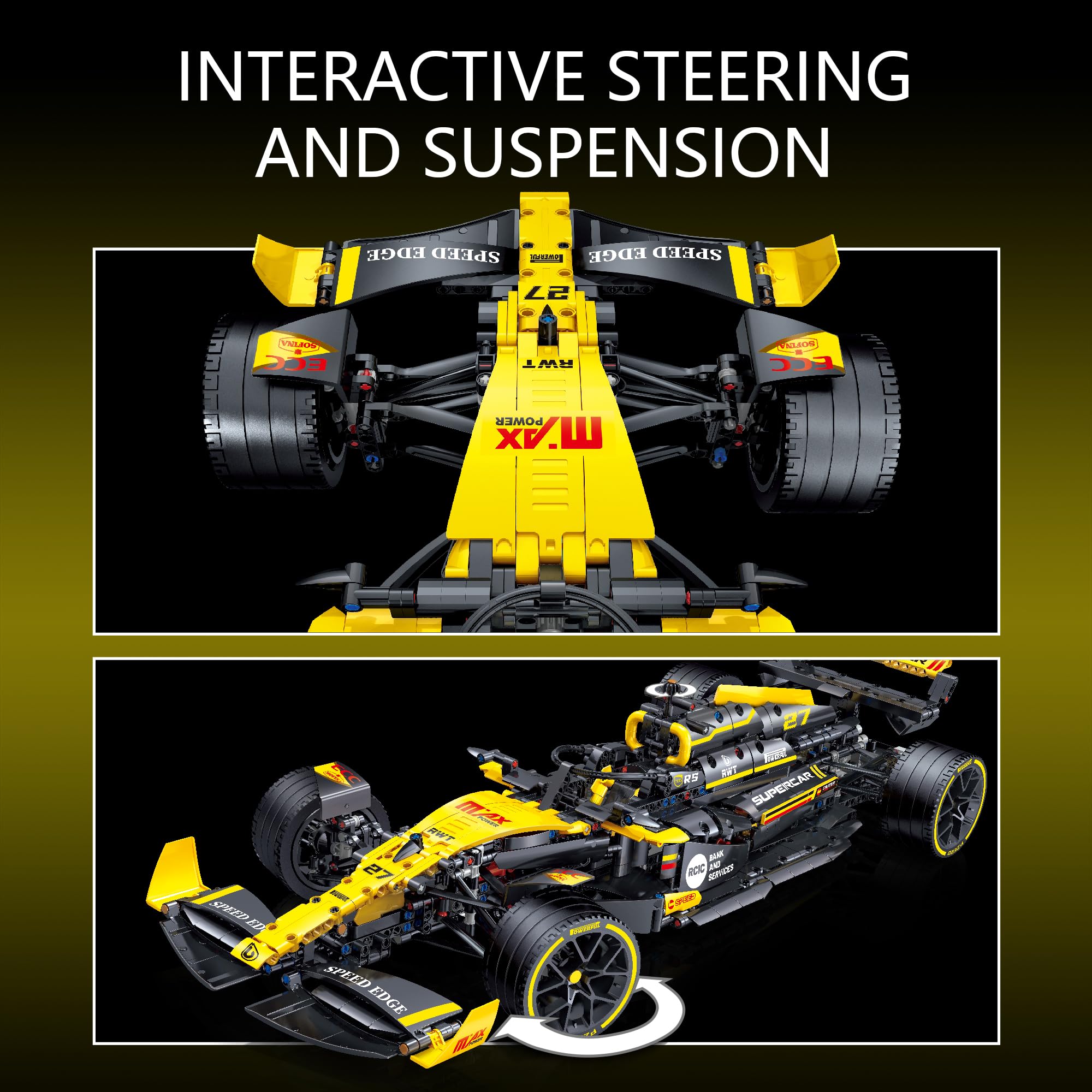 JSINMA Technic F1 RS20 engine pistons move for dynamic engine realism.
