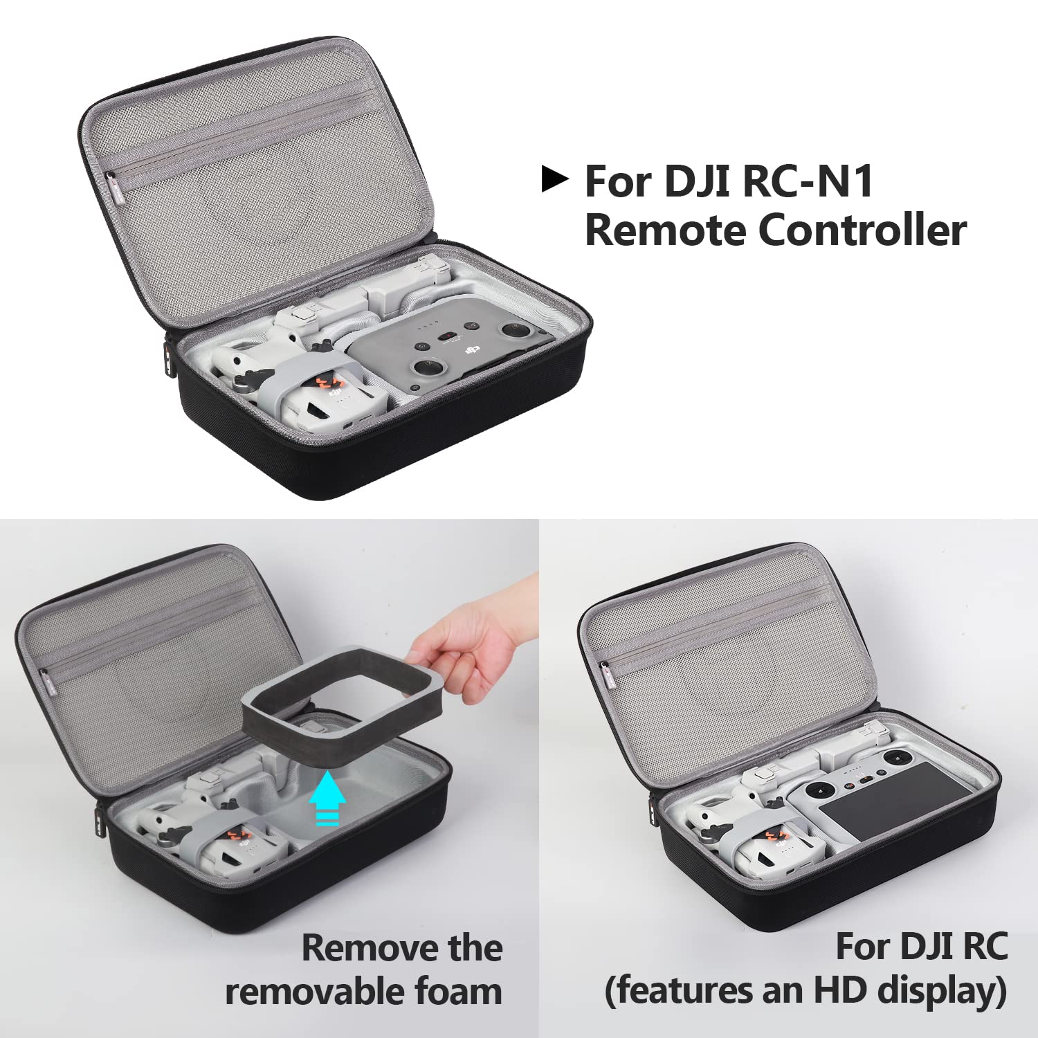 Inside the case shows high-density foam interior cradling drone and accessories