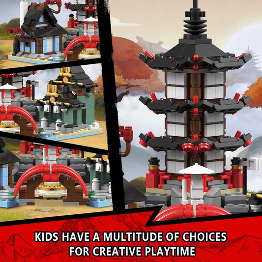 JUALDN Ninja temple pagoda highlights multi-tier roof for collectors' display.