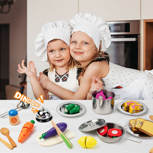 Juboury stainless pots and lids with bell for interactive play