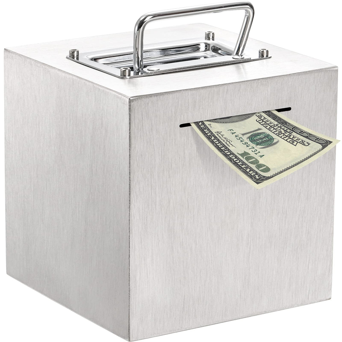 Jucoan piggy bank, 6-inch cube on desk for easy savings.
