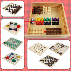 Juegoal 7-in-1 wooden board game set showcasing backgammon