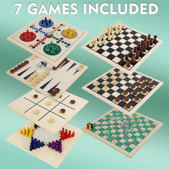 Juegoal 7-in-1 wooden board game set with checkers for quick play