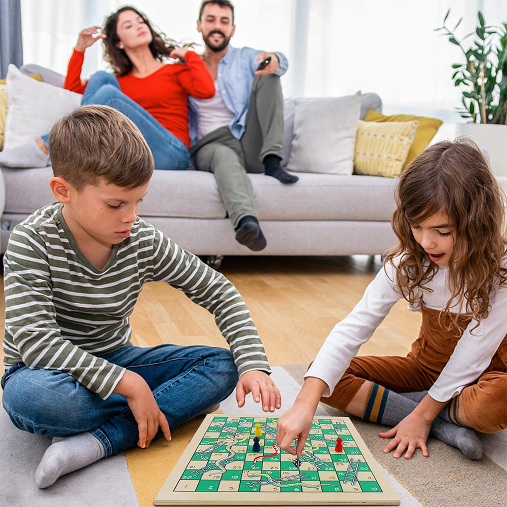 Juegoal 7-in-1 wooden board game set with snakes and ladders