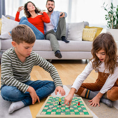 Juegoal 7-in-1 wooden board game set with snakes and ladders