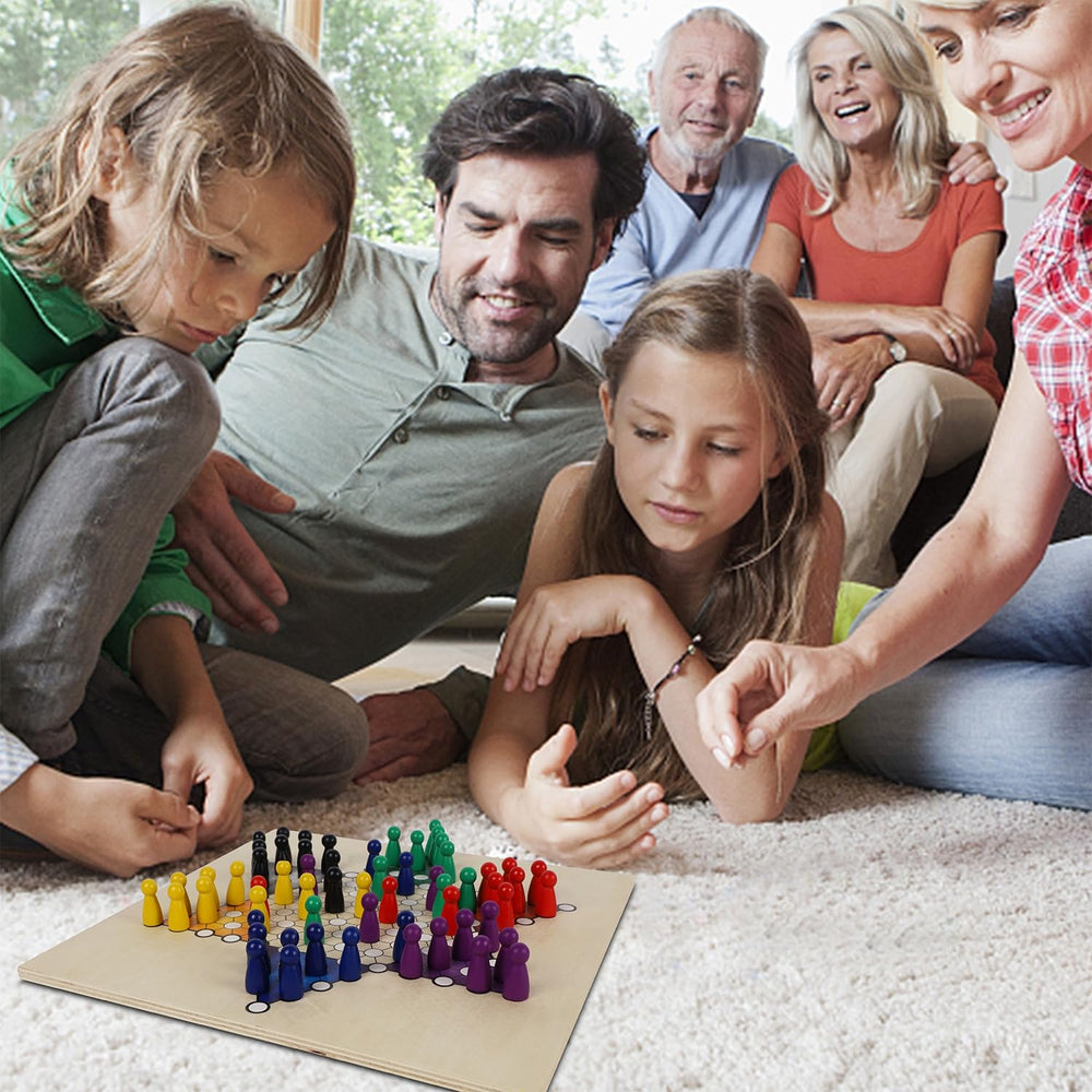 Juegoal 7-in-1 wooden board game set offering tic tac toe