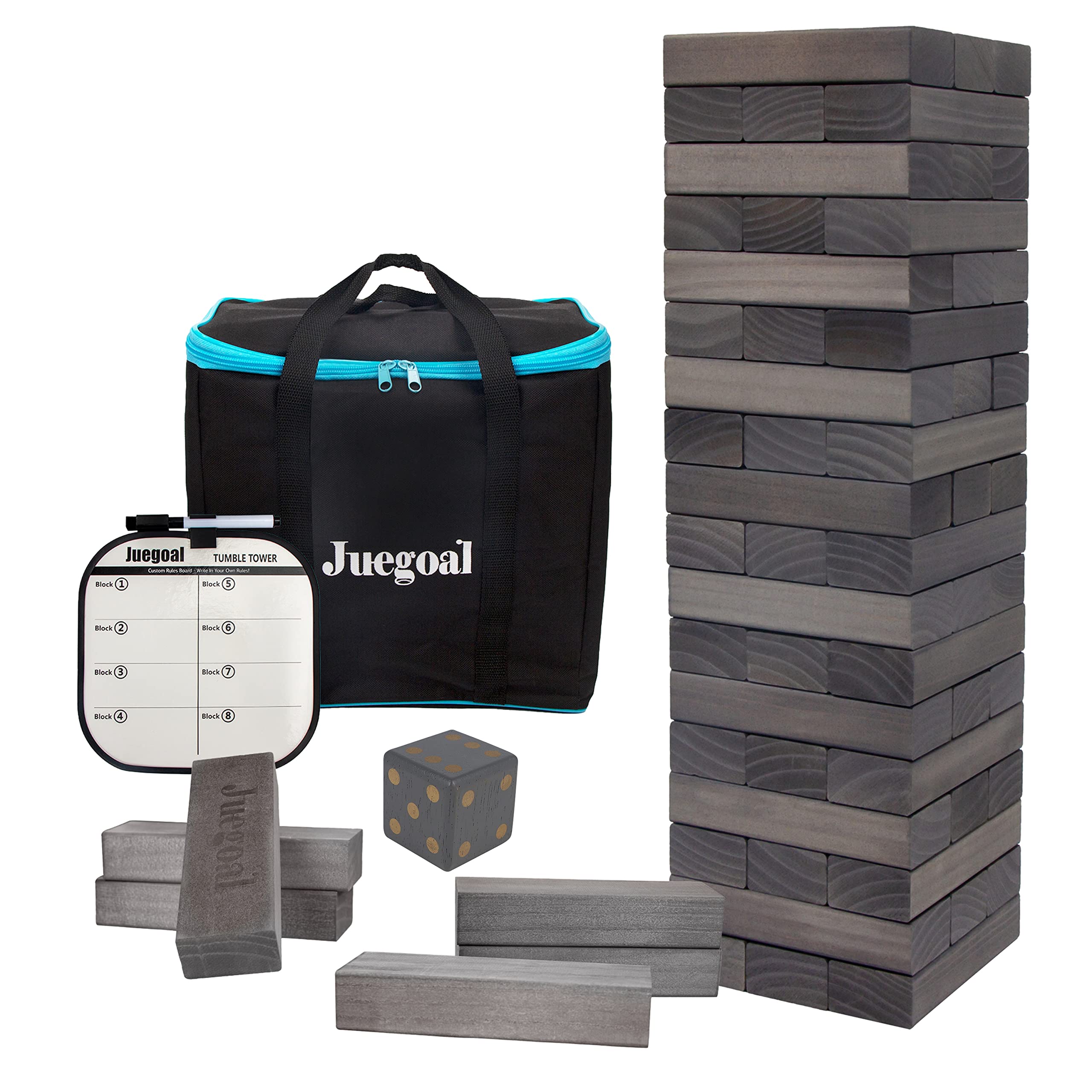 Juegoal giant tumble tower assembly showing stacked blocks for family fun
