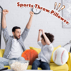 Juexica baseball pillow provides playful theme and soft touch.