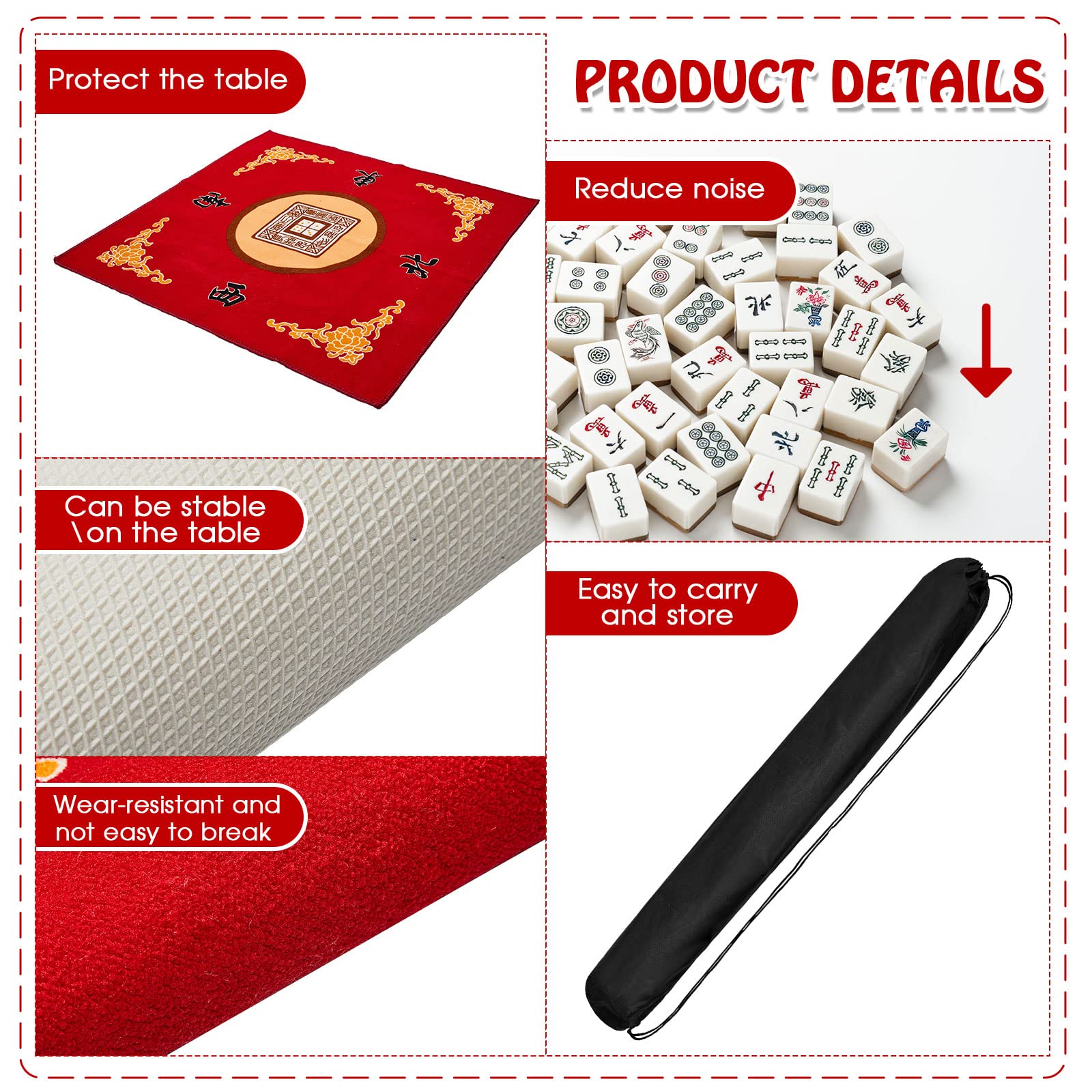 Juexica Mahjong mat reduces noise for a quieter gaming session.